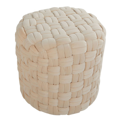 Braided - Round Ottoman - Cream - Velvet