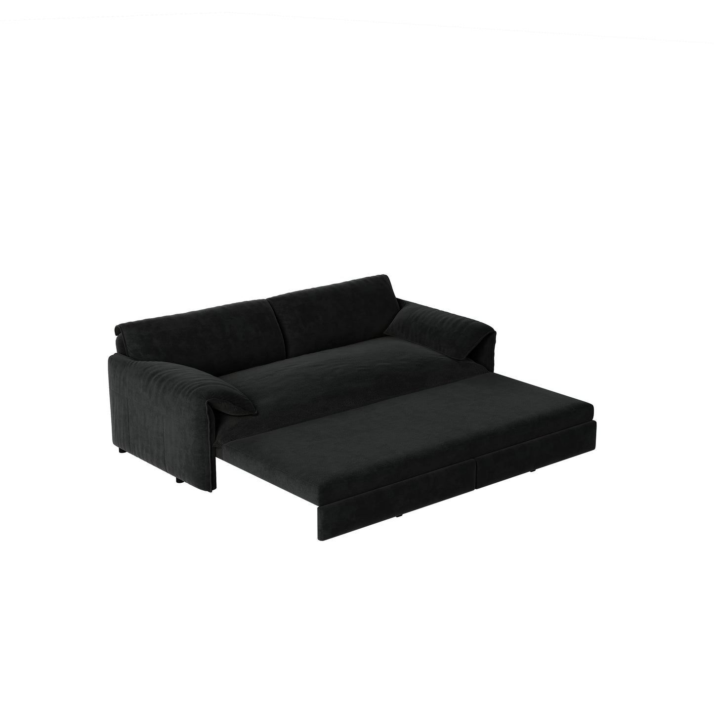 Queen Pull Out Sofa Bed, 3 In 1 Convertible Sleeper Sofa With Side Storage Multifunctional Velvet Loveseat Bed For Living Room - Black