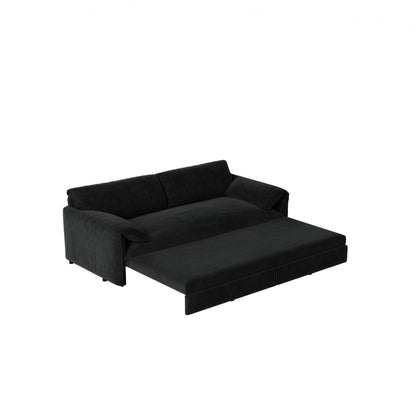 Queen Pull Out Sofa Bed, 3 In 1 Convertible Sleeper Sofa With Side Storage Multifunctional Velvet Loveseat Bed For Living Room - Black