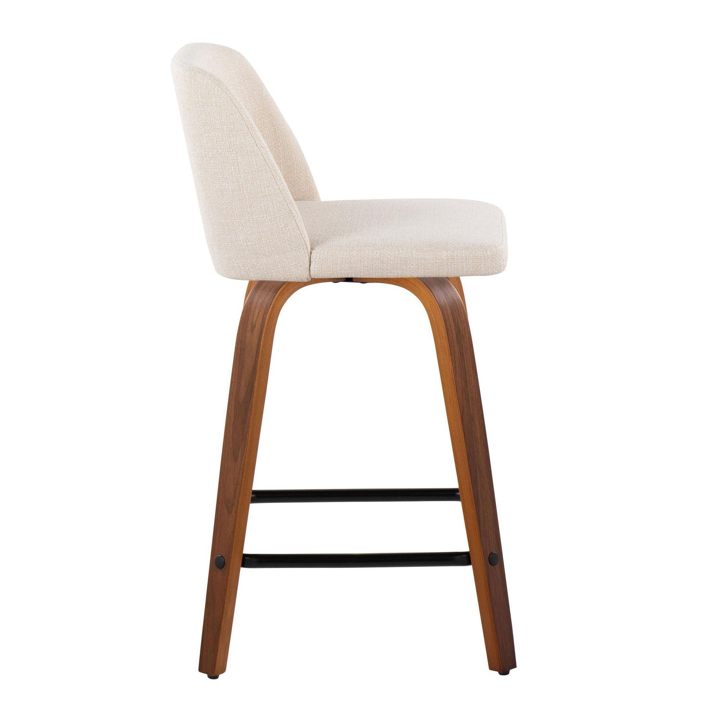 Toriano - Mid-Century Modern Fixed Height Counter Stool With Swivel & Square Footrest (Set of 2) - Walnut / Cream
