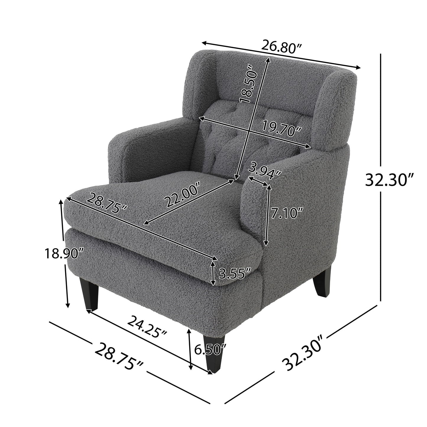 Upholstered Accent Chair Tufted Armchair For Living Room - Dark Gray