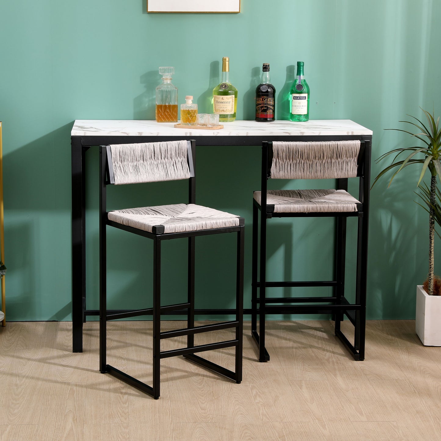 Hand Weave Bar Stools With Back Counter Height Bar Chairs (Set of 2), Paper Rope Woven Dining Stool For Kitchen, Home & Office - Gray