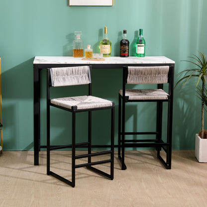 Hand Weave Bar Stools With Back Counter Height Bar Chairs (Set of 2), Paper Rope Woven Dining Stool For Kitchen, Home & Office - Gray
