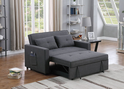 Zoey - Linen Convertible Sleeper Loveseat With Side Pocket - Dark Gray