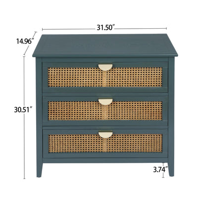 3 Drawer Cabinet - Natural Rattan, Suitable For Bedroom - Green