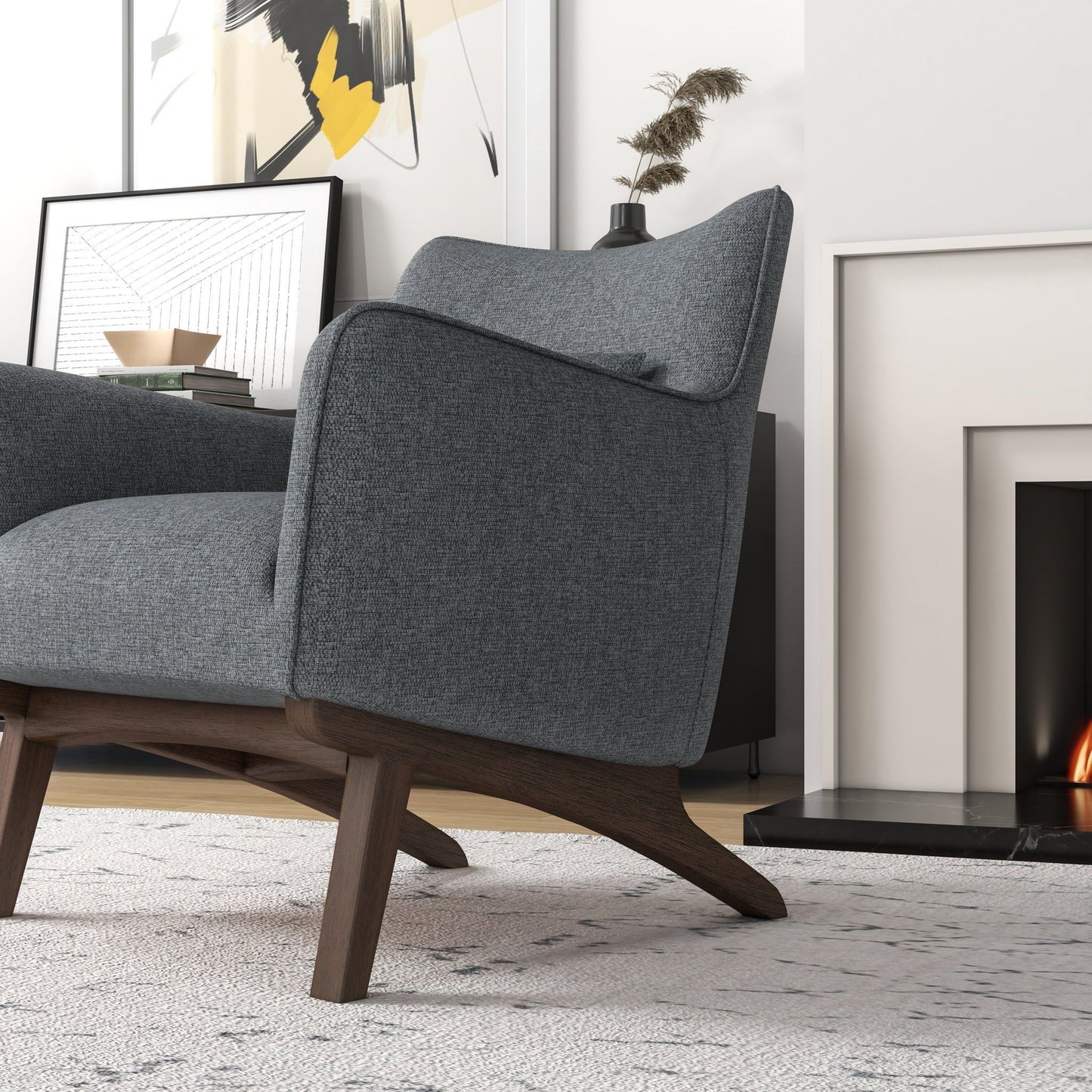 Brayden - Mid-Century Modern Side Linen Armchair - Gray / Wood