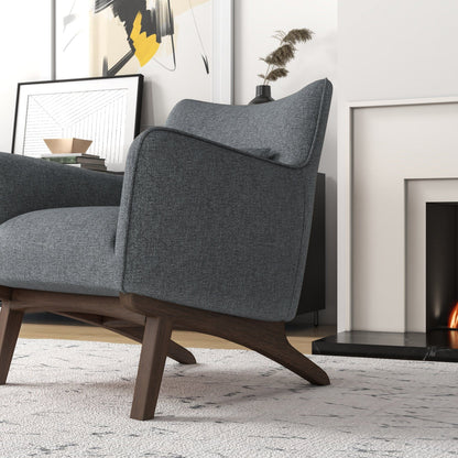 Brayden - Mid-Century Modern Side Linen Armchair - Gray / Wood