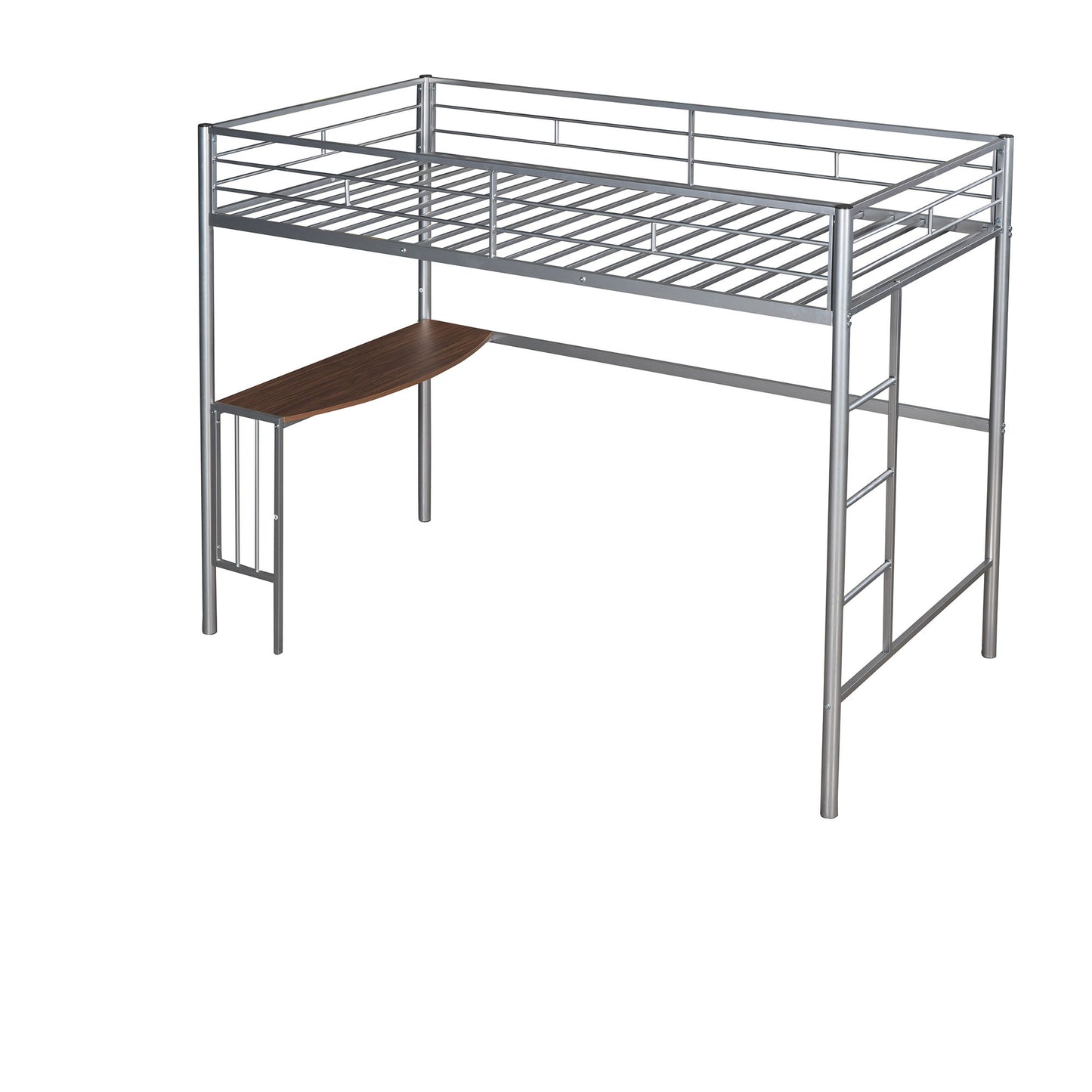 Twin Over Full Bunk Bed With Desk, Ladder And Quality Slats For Bedroom - Silver