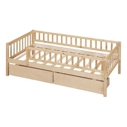 Twin Size Daybed Bed With Two Drawers - Natural