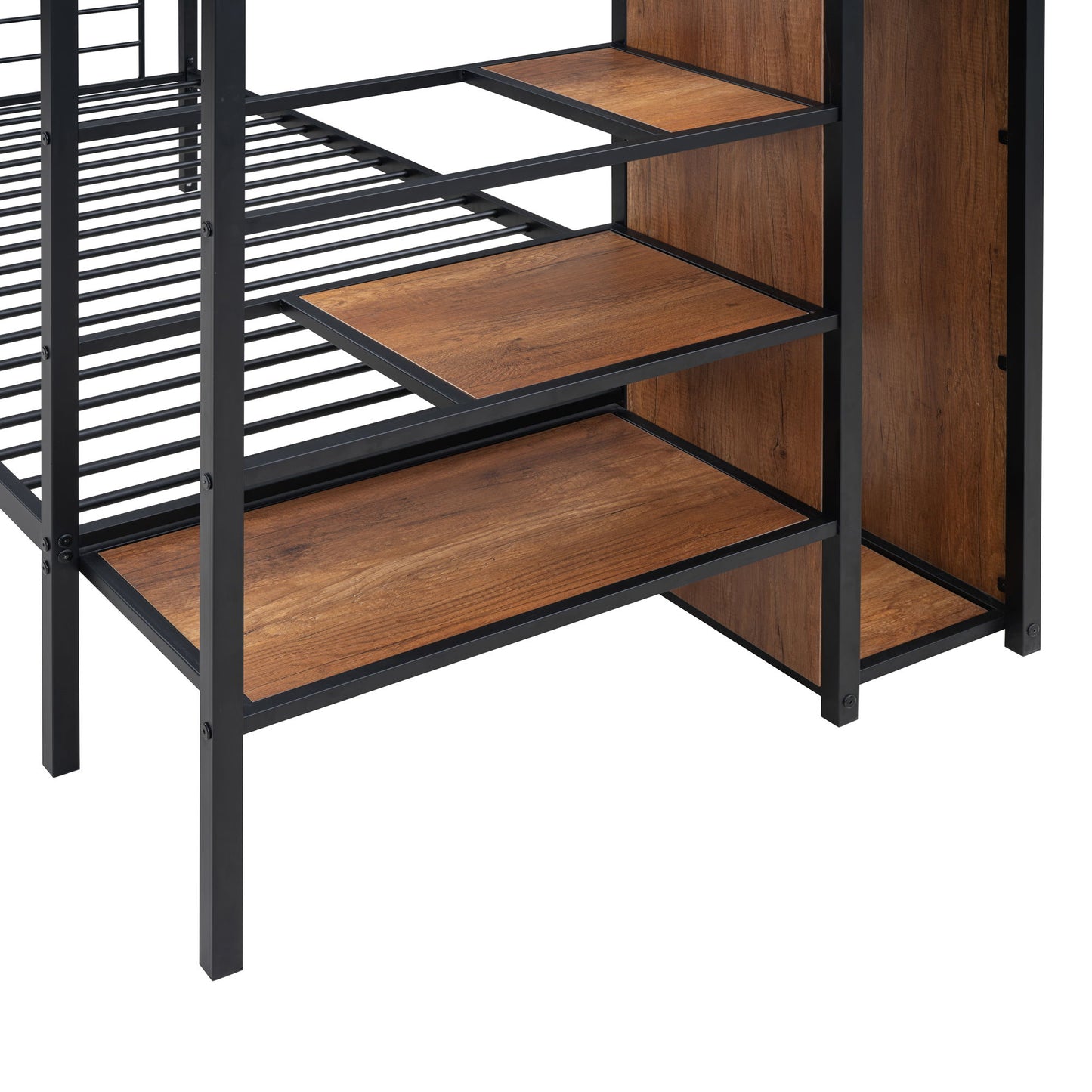 Twin Over Twin Metal Bunk Bed With Lateral Storage Ladder And Wardrobe - Black