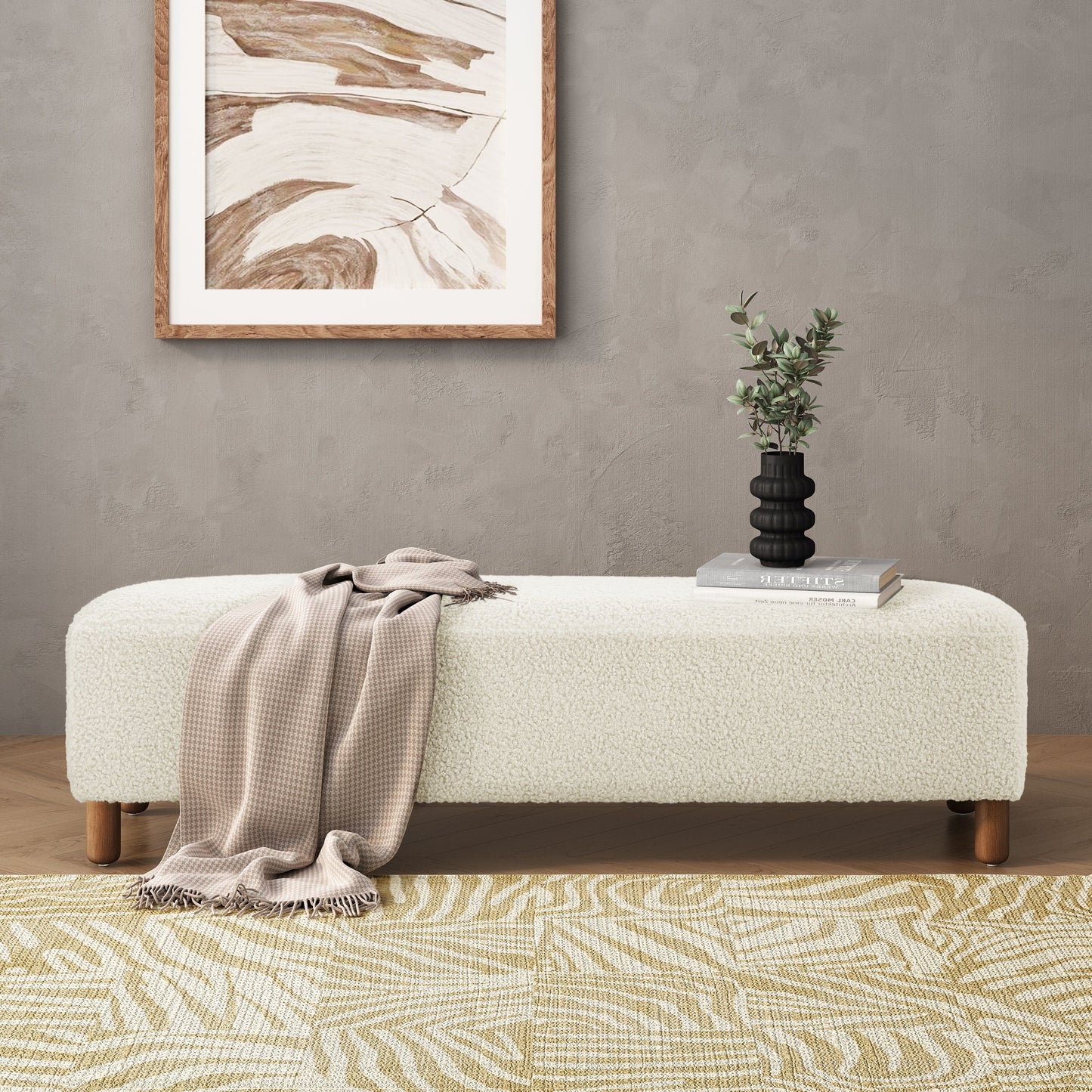 Elegant Ottoman Upholstered Footrest With Durable Polyester Blend And Solid Frame - White