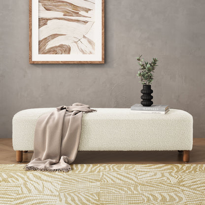 Elegant Ottoman Upholstered Footrest With Durable Polyester Blend And Solid Frame - White