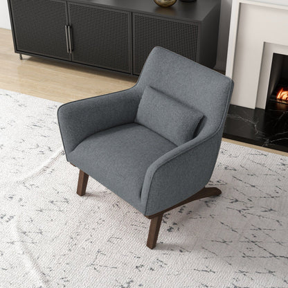 Brayden - Mid-Century Modern Side Linen Armchair - Gray / Wood