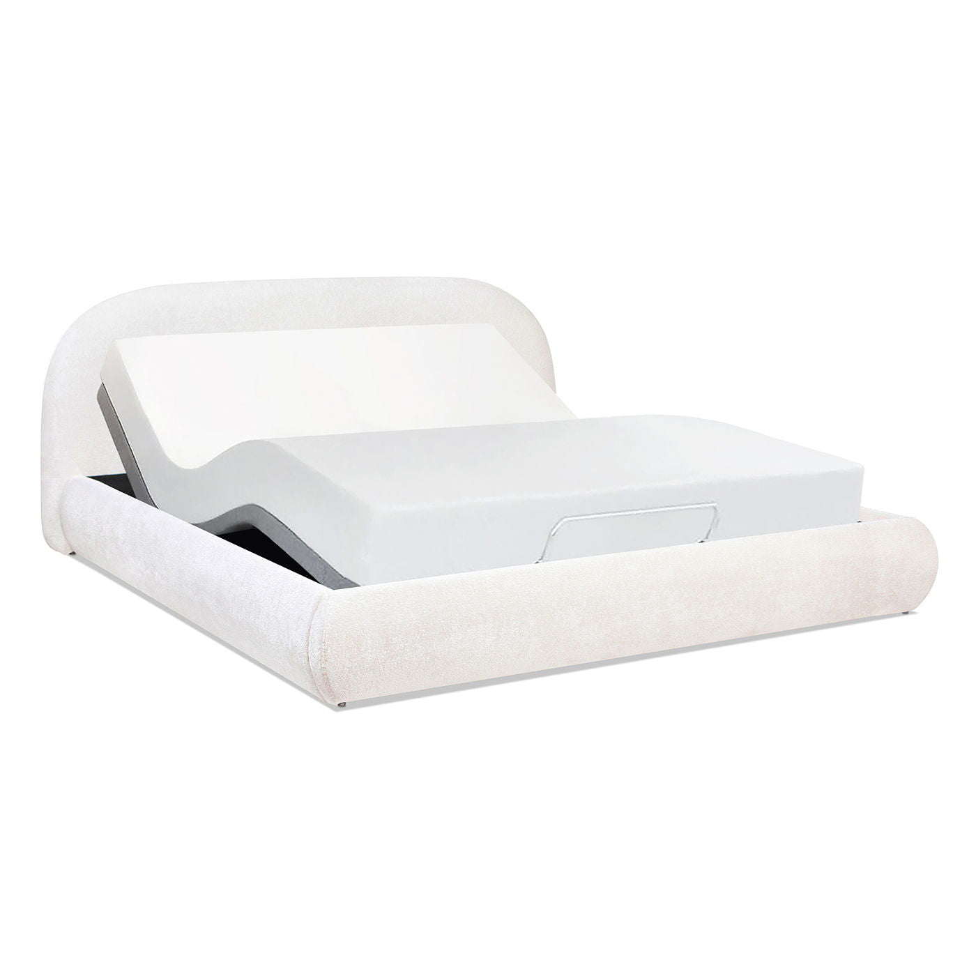 Archie Puffy Grounded - King Upholstered Platform Bed - Almond White