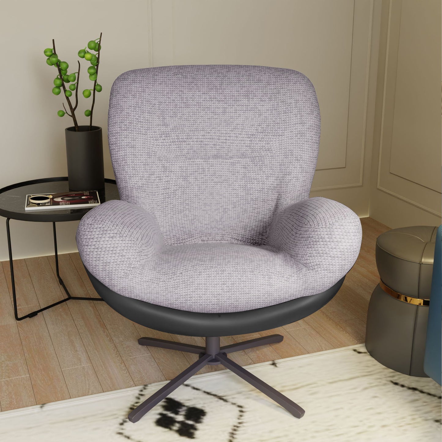 360ÔøΩÔøΩ Swivel Office Chair, Modern Chenille Chair With And Metal Base Frame, No Wheels, Accent Chair - Gray