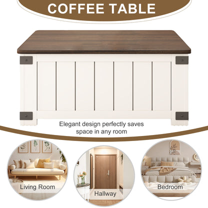 Farmhouse Style Lift Top Coffee Table With Storage And Charging Station - White Wood