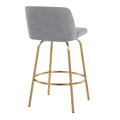 Toriano - Contemporary Fixed Height Counter Stool With Swivel And Round Footrest (Set of 2) - Gray / Gold