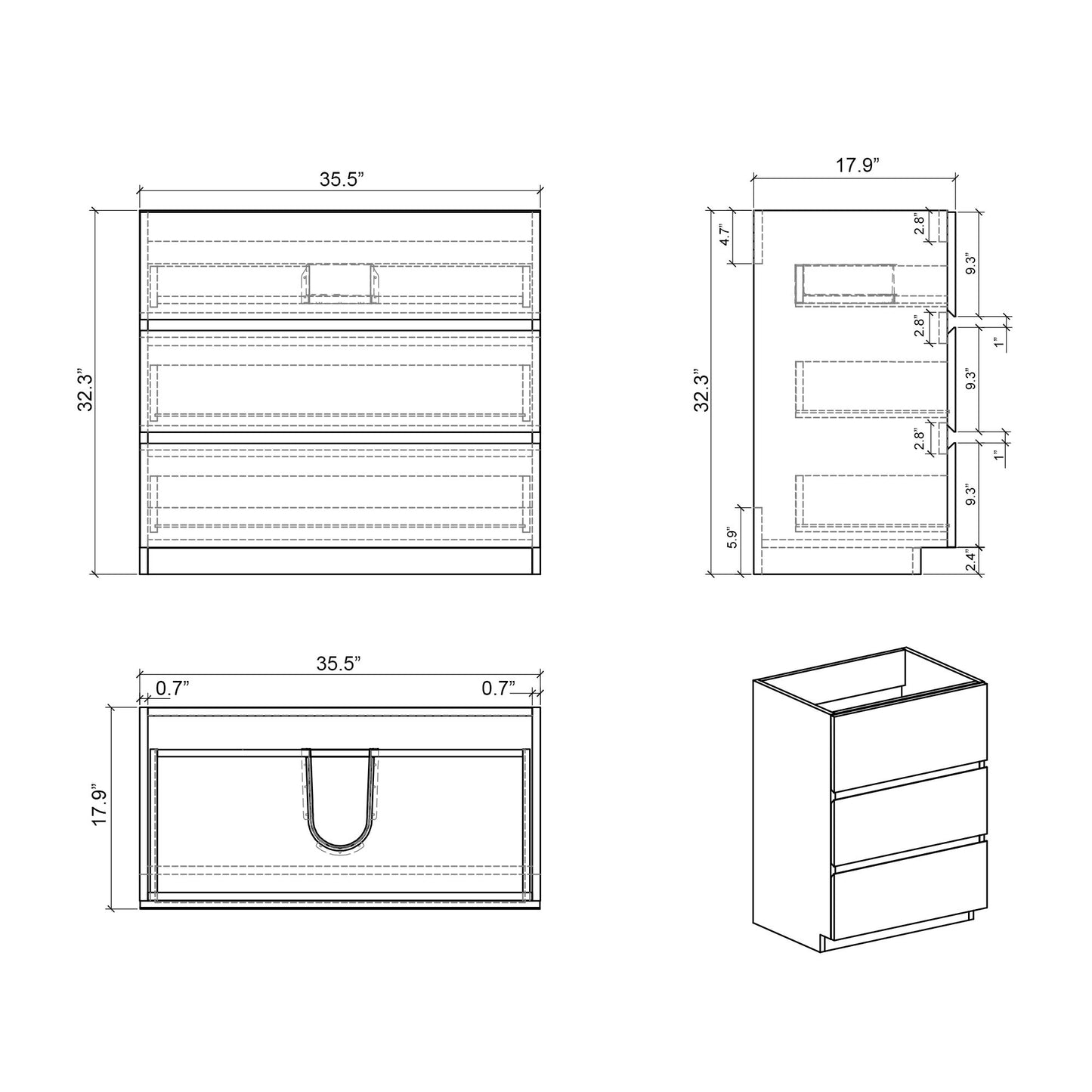 Alice - 36" Bathroom Vanity With Sink, Large Storage Freestanding Bathroom Vanity For Modern Bathroom, One-Piece Sink Basin Without Drain And Faucet - Gray / White