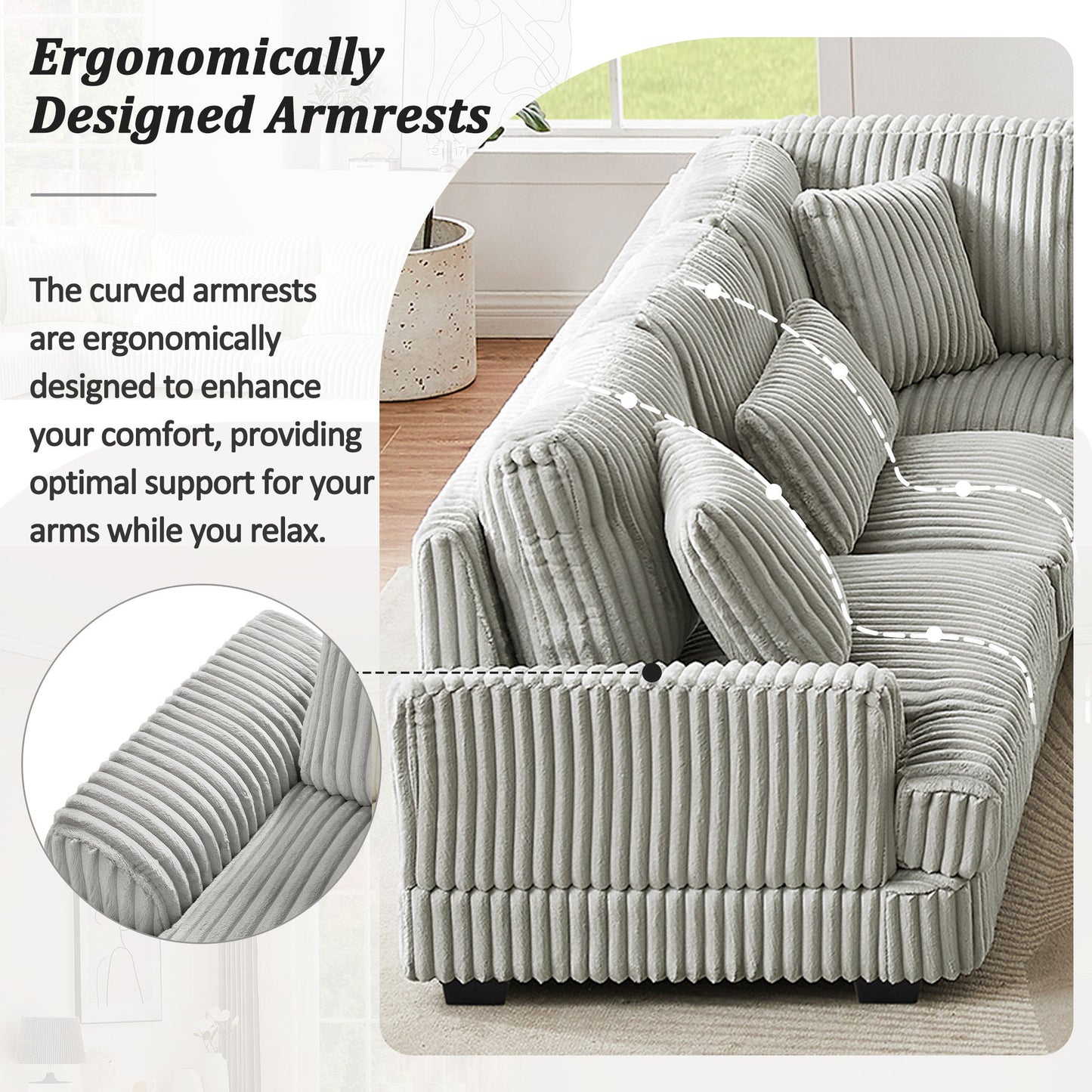 Oversized Sectional Sofa U - Shaped Sofa Couch Modern Sofa Upholstered In Soft Corduroy With A Chaise Lounge For Living Room - Gray