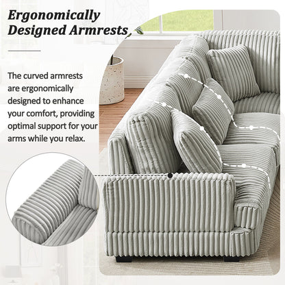 Oversized Sectional Sofa U - Shaped Sofa Couch Modern Sofa Upholstered In Soft Corduroy With A Chaise Lounge For Living Room - Gray