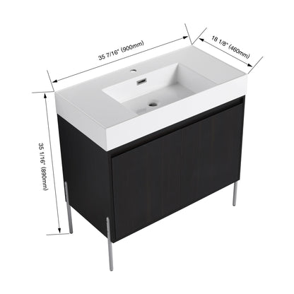 Minimalist 36" Freestanding Bathroom Vanity With Resin Sink And Storage Cabinet - Dark Oak