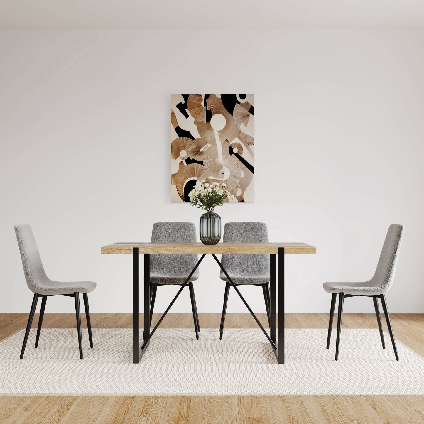 Modern Upholstered Dining Chairs (Set of 4) With Linen Cushion Seat And Sturdy Metal Legs - Light Gray