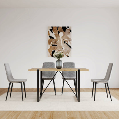 Modern Upholstered Dining Chairs (Set of 4) With Linen Cushion Seat And Sturdy Metal Legs - Light Gray