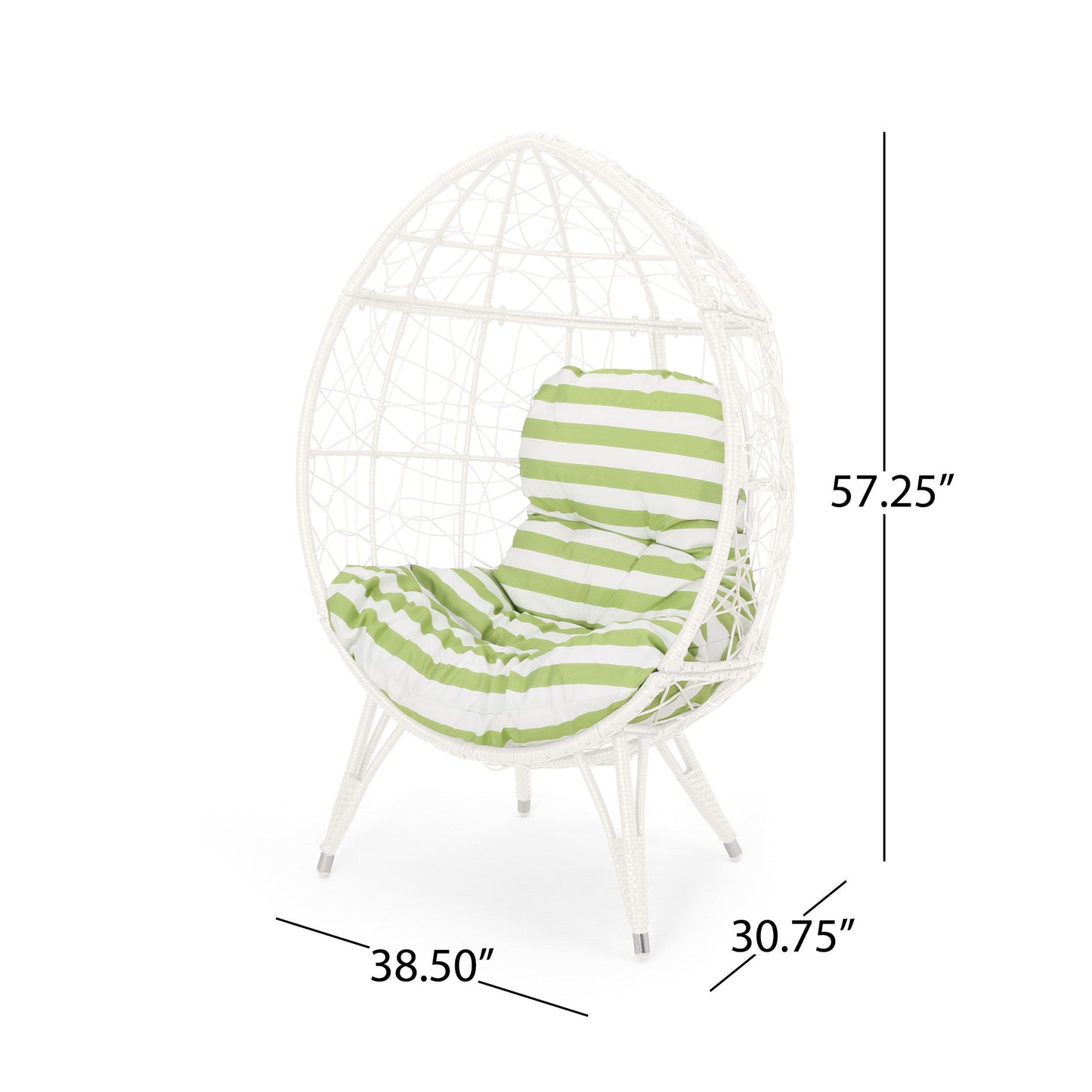 Cosmos - Round Hammered Iron Teardrop Chair - White / Green