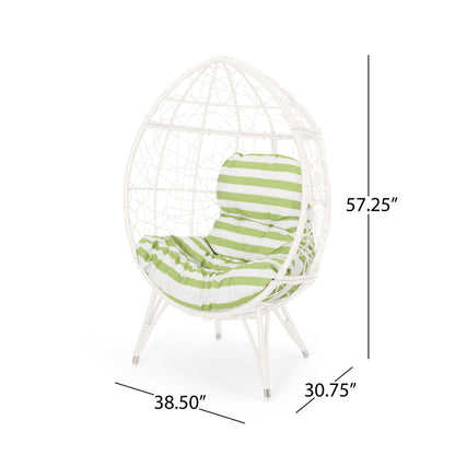 Cosmos - Round Hammered Iron Teardrop Chair - White / Green