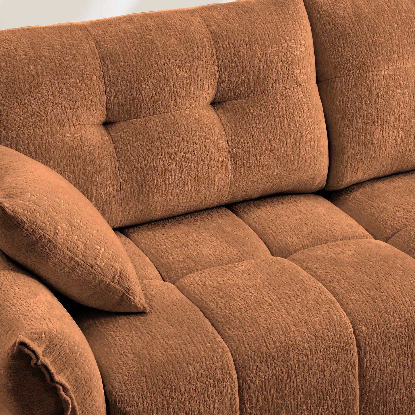 Cozy Plush 2 Seater Sofa Set With Ottomans And Throw Pillows - Burnt Orange