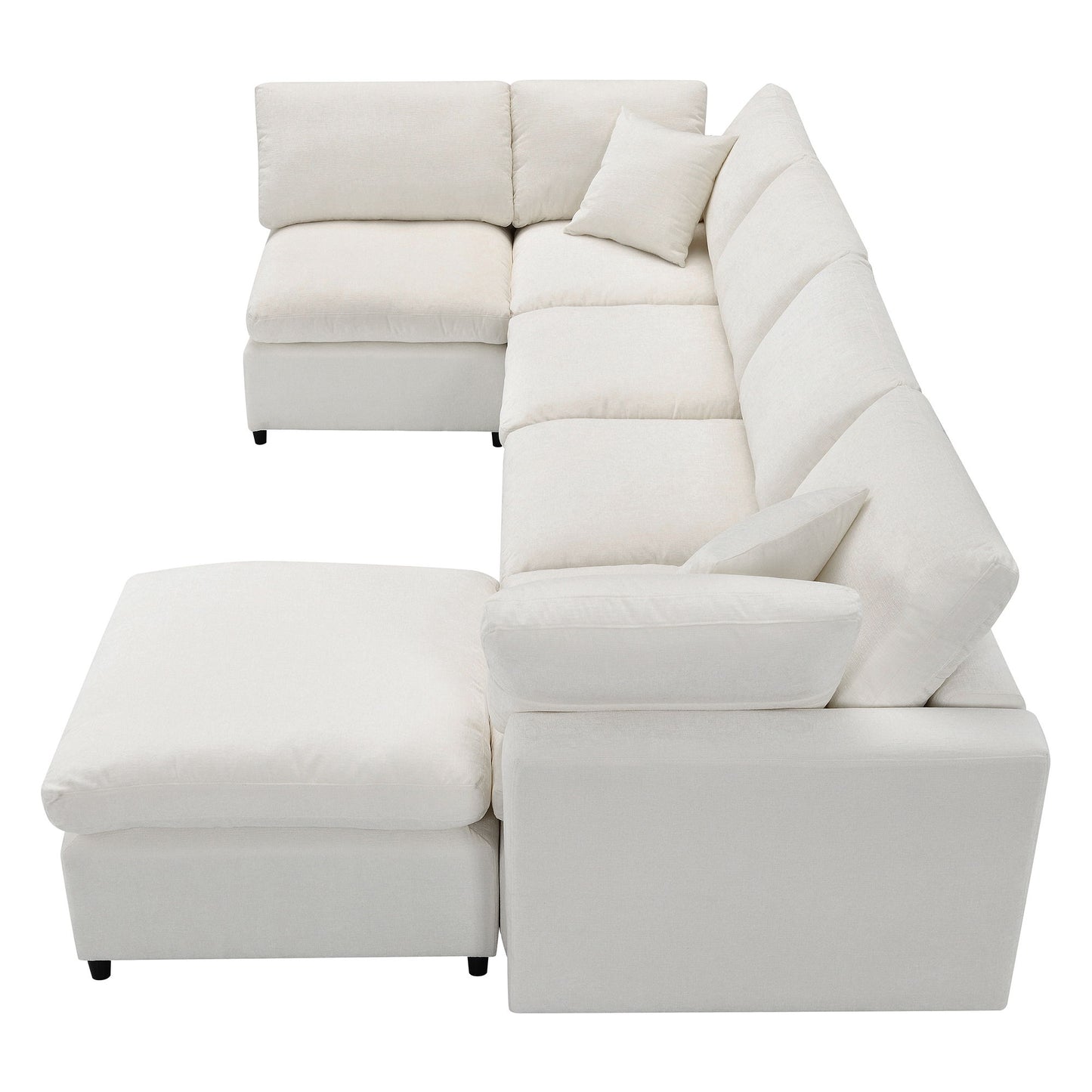 Modern Modular Cloud Sofa Bed, 6 Seat Chenille Sectional Couch Set With Ottoman, Free Combination, Convertible U Shaped Sleeper Sofa - Beige