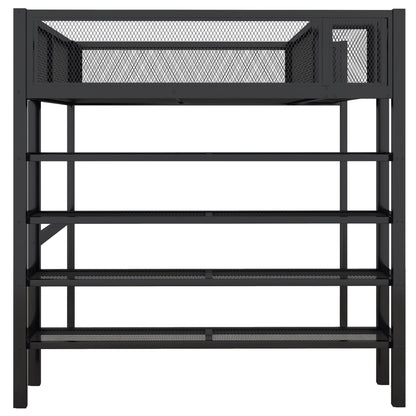 Full Size Loft Bed With 4 Tier Shelves And Storage - Black