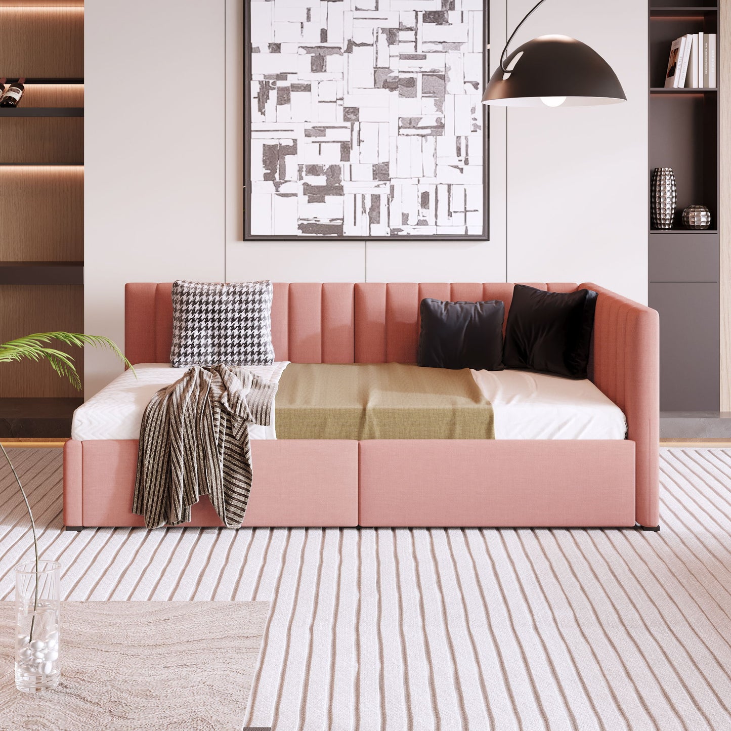 Twin Size Upholstered Daybed With 2 Storage Drawers, Sofa Bed Frame No Box Spring Needed - Pink