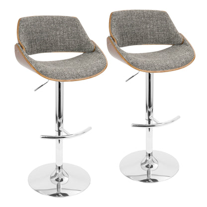 Fabrizzi - Mid-Century Modern Adjustable Barstool With Swivel (Set of 2) - Chrome / Walnut / Gray