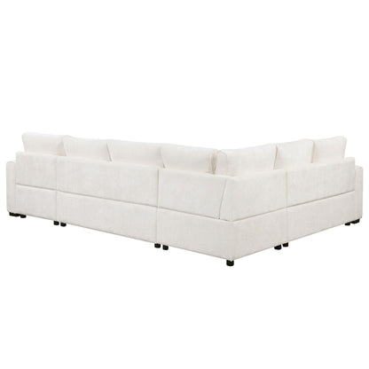 Sectional Sofa Pull-Out Sofa Bed Sleeper With A Storage Ottoman, Three Pillows And Charging Devices For Living Room - Cream