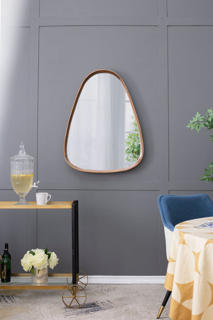 Irrgeular Mirror With Frame, Wall Mirror For Living Room Bathroom Entryway - Brown