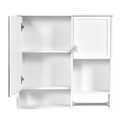Modern Wall Mounted Bathroom Medicine Cabinet, Bathroom Wall Storage Cabinet With Mirror, Over The Toilet Space Saver Cabinet With Towels Bar - White