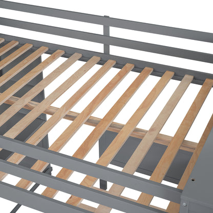 Full Size Loft Bed With A Twin Size Standalone Bed, Shelves, Desk, And Wardrobe - Gray