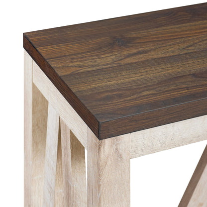 Farmhouse A Frame Entry Table With Lower Shelf - Dark Walnut / White Oak