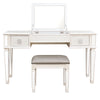 Elegant Mirrored Vanity Desk Set With Drawers And Flip Up Mirror, Silver Finish, Glass And Wood - White