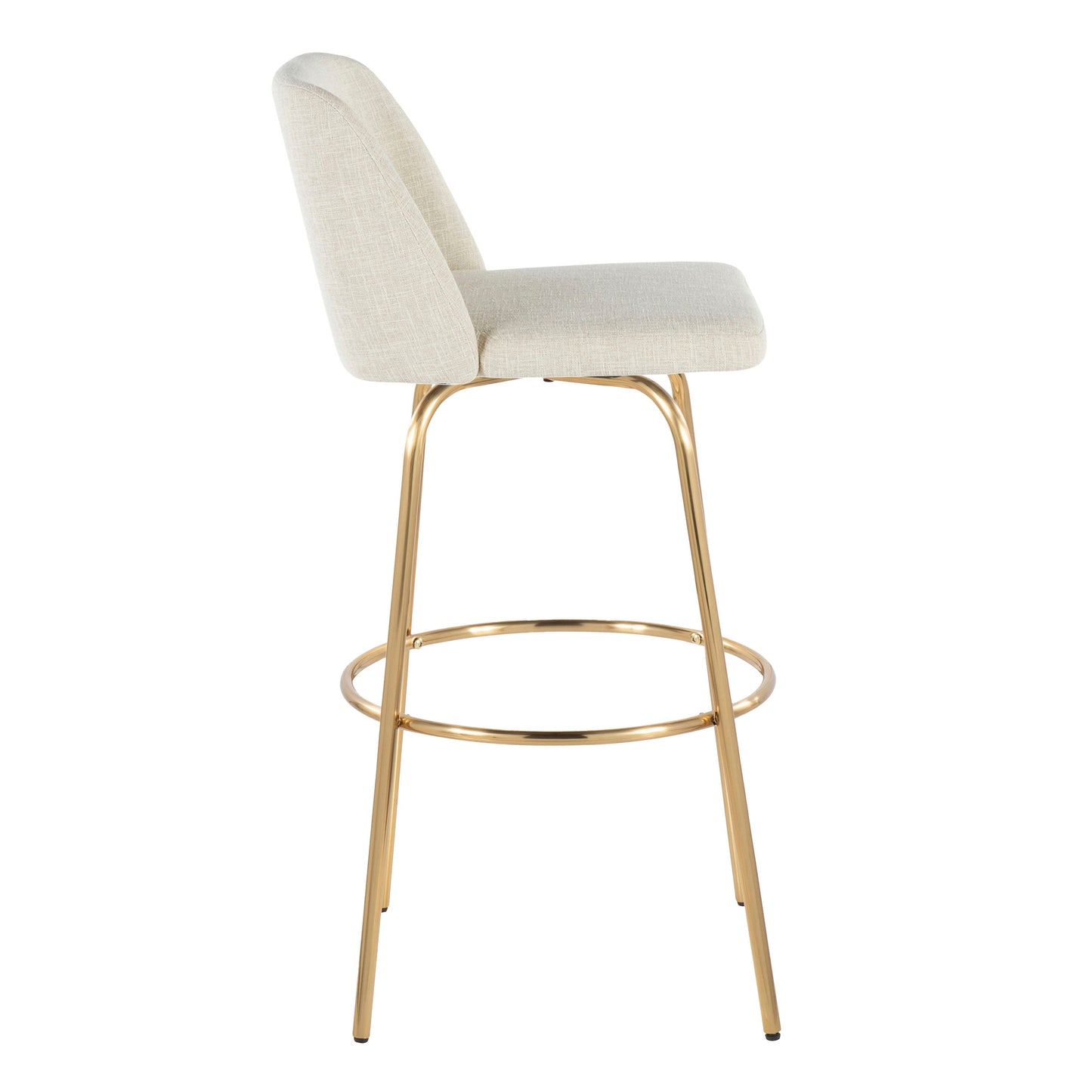 Toriano - Contemporary Fixed Height Barstool Swivel With Round Footrest (Set of 2) - Cream / Gold