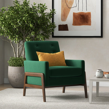 Cole - Solid Wood Lounge Chair - Green Fabric