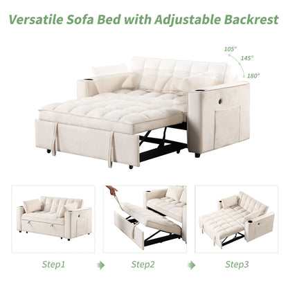 Multi Functional Sofa Bed With Cup Holder And USB Port For Living Room Or Apartments - Milk White
