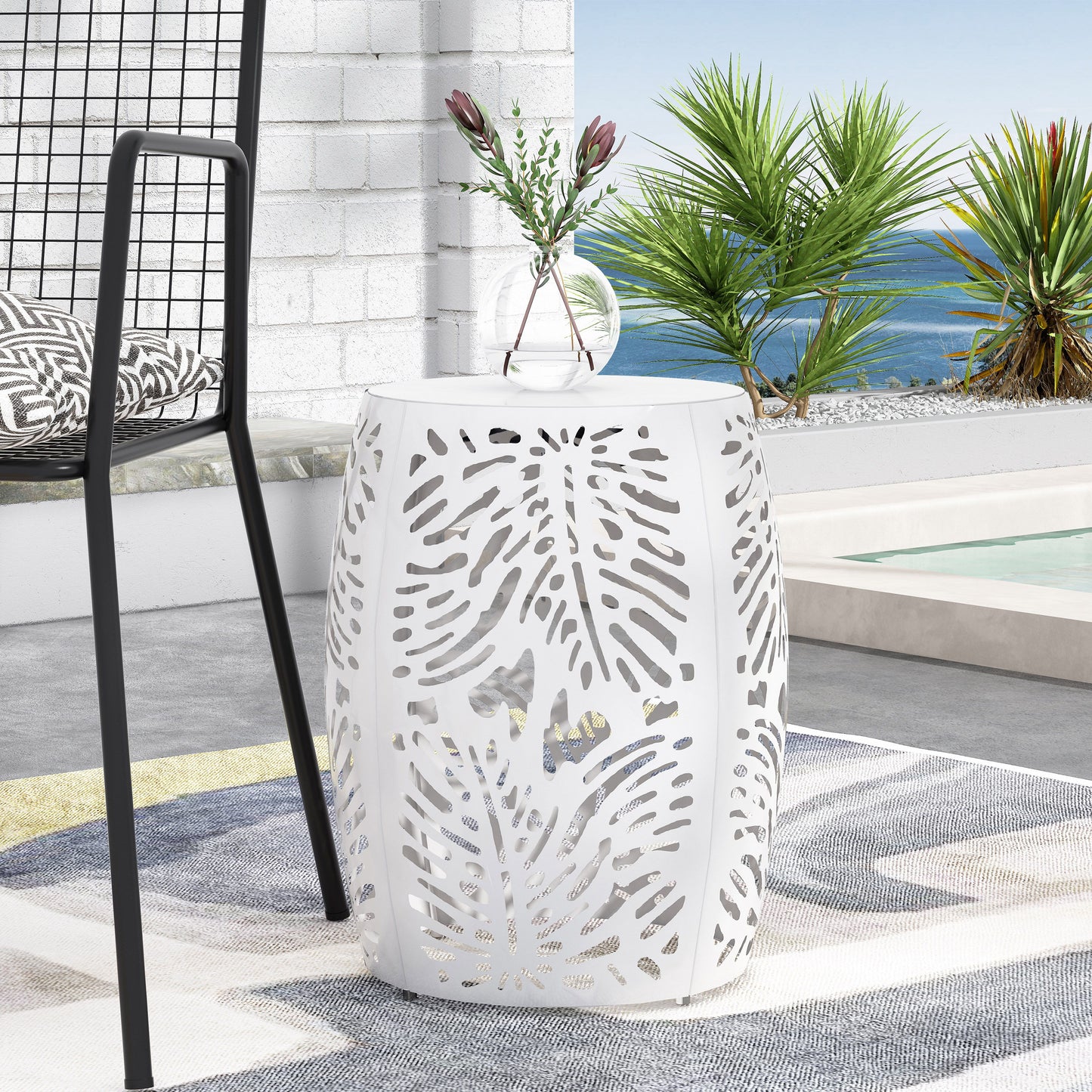 Metal End Table Large - White
