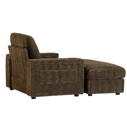 Oversized Chaise Lounge Indoor Rabbit Fur Sofa Bed With Storage Ottoman And Armrests Cup Holders With Deep Seat - Brown