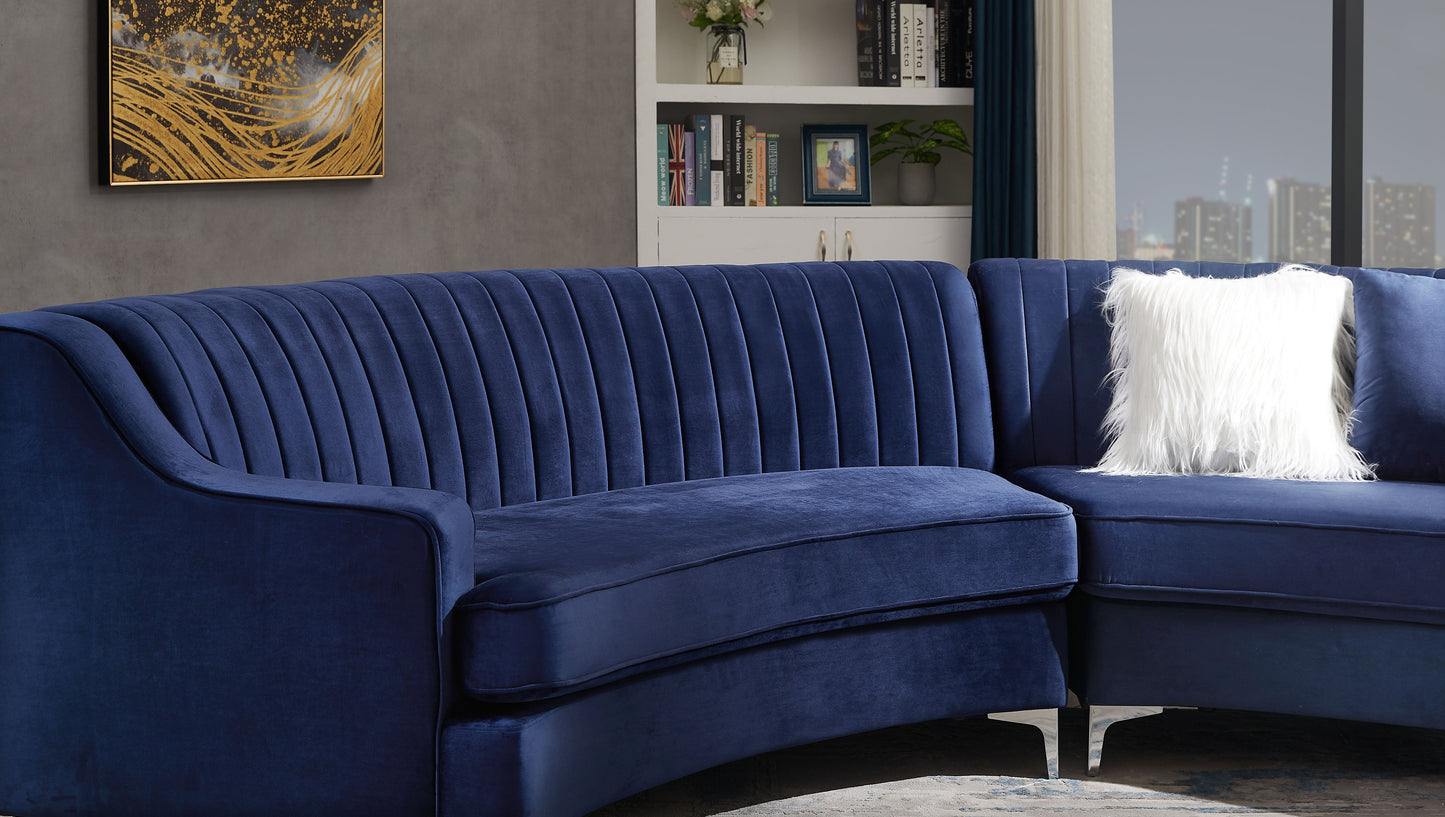 Velvet Curved Sofa - Navy Blue