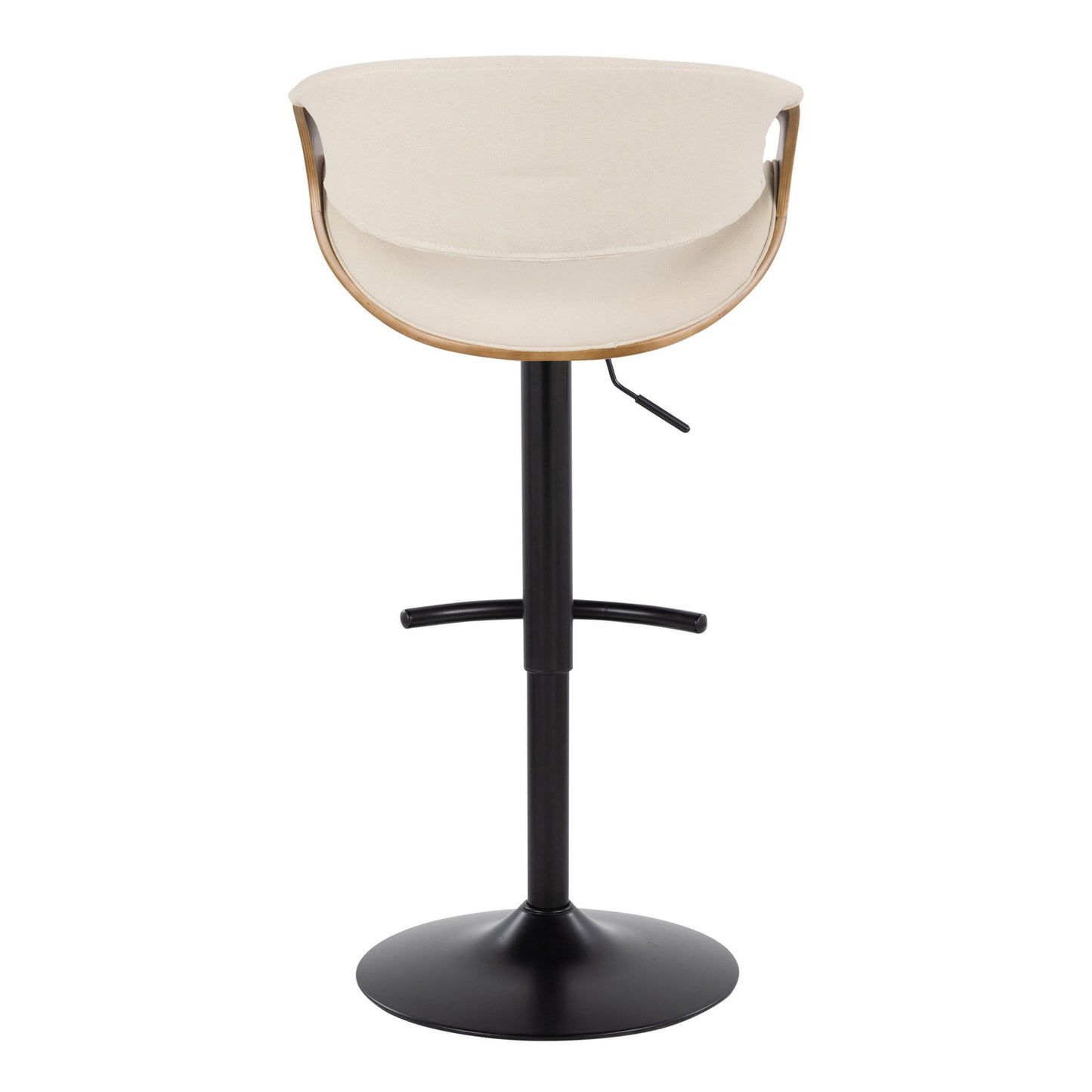 Curvo - Mid-Century Modern Adjustable Barstool With Swivel With Rounded T Footrest (Set of 2) - Black / Walnut / Cream