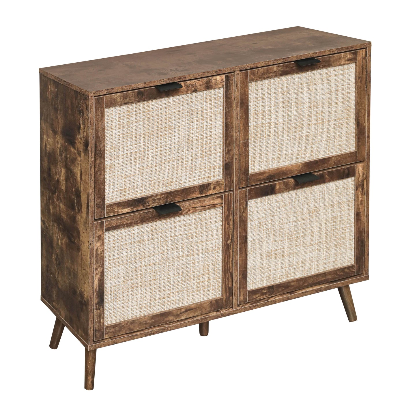 4 Door Shoe Rack, Freestanding Modern Shoe Storage Cabinet, For Entryway - Burly Wood