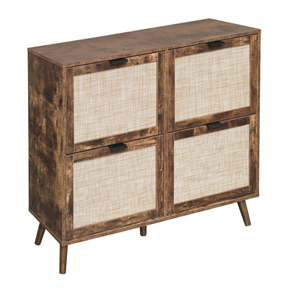 4 Door Shoe Rack, Freestanding Modern Shoe Storage Cabinet, For Entryway - Burly Wood
