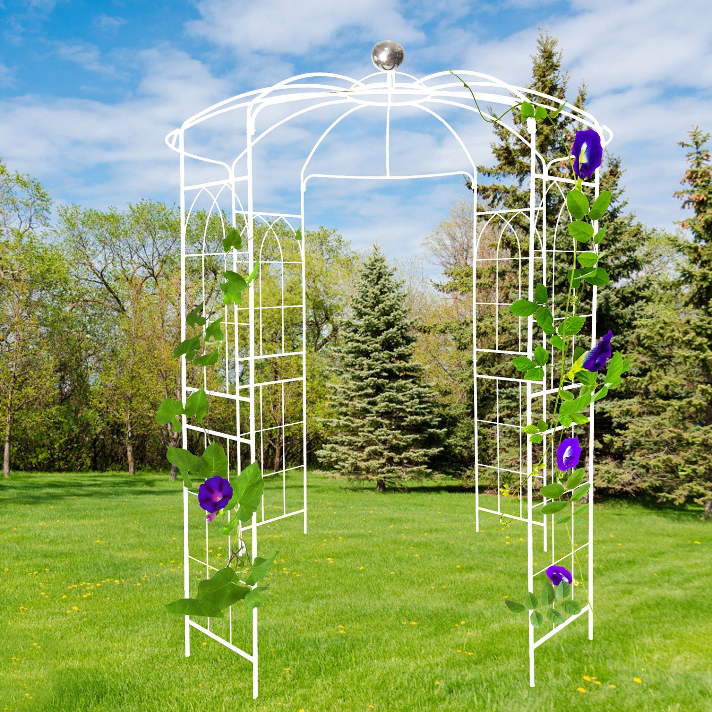 Metal Garden Arch Iron Garden Arbors Gazebo Dia High Birdcage Shape Pergola Pavilion For Wedding Ceremony - Cream White